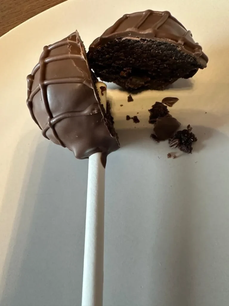 Chocolate cake pop cut open to show the chocolate cake centre - Popcakes Ottawa